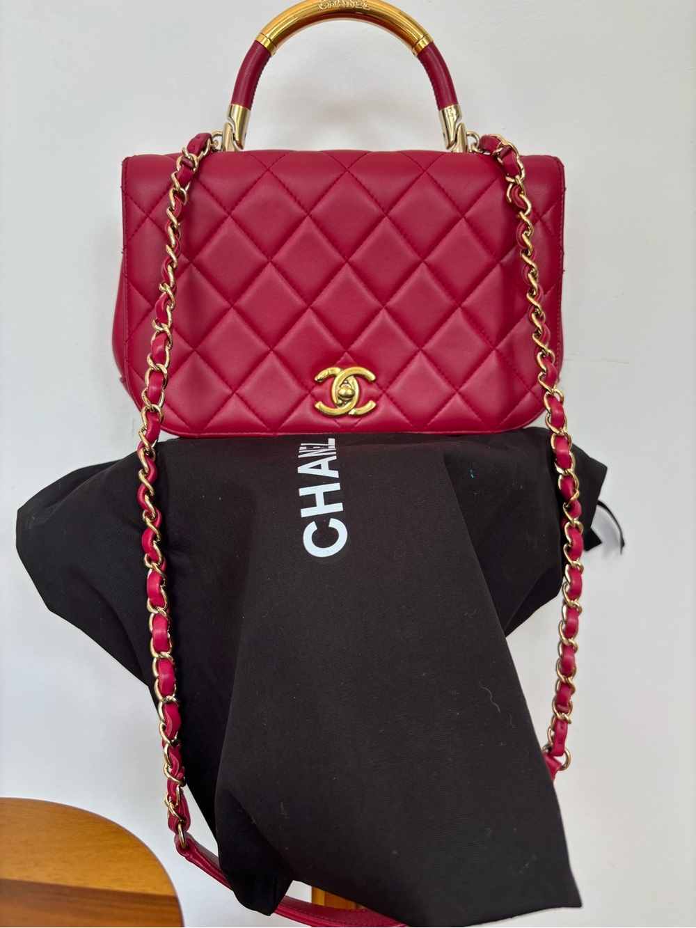 CHANEL COCO Handle Medium Flap Bag Rasberry Lambskin GHW AUTHENTIC